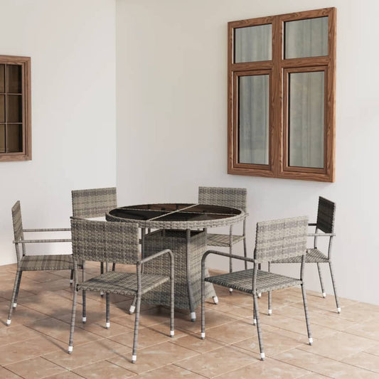 vidaXL 7 Piece Garden Dining Set Poly Rattan Anthracite & Grey
