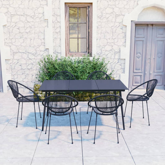 vidaXL 7 Piece Outdoor Dining Set PVC Rattan Black