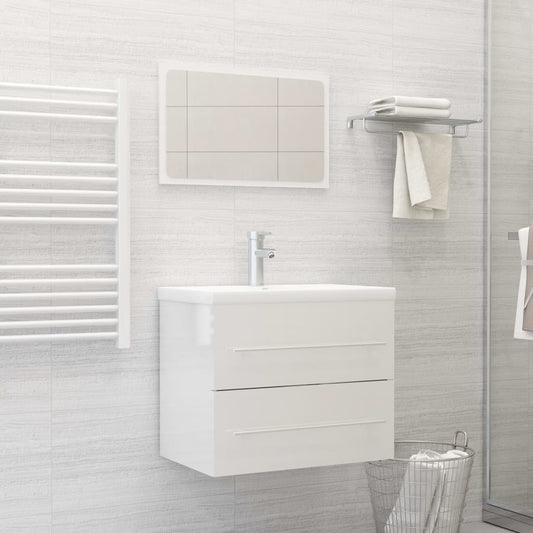 vidaXL 2 Piece Bathroom Furniture Set High Gloss White Engineered Wood