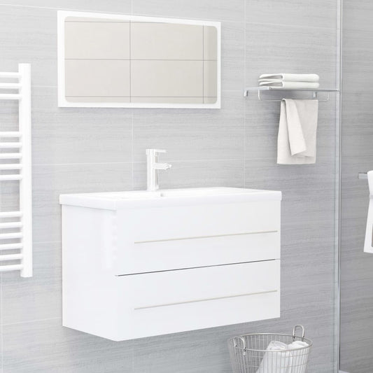 vidaXL 2 Piece Bathroom Furniture Set High Gloss White Engineered Wood