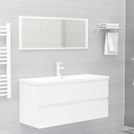 vidaXL 2 Piece Bathroom Furniture Set High Gloss White Engineered Wood