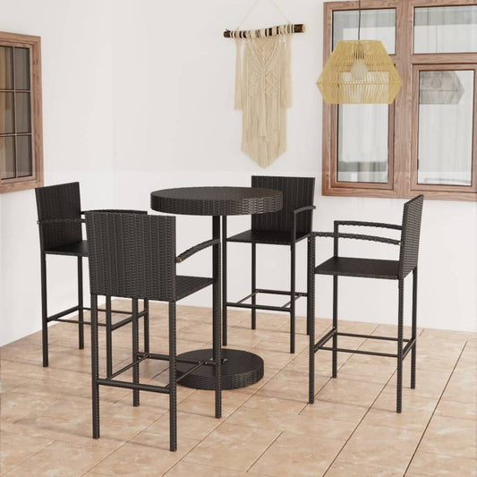 vidaXL 5 Piece Garden Bar Set Poly Rattan Black
