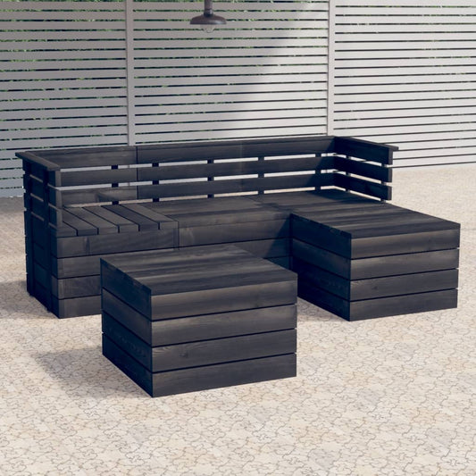 vidaXL 5 Piece Garden Pallet Lounge Set Solid Pinewood Dark Grey