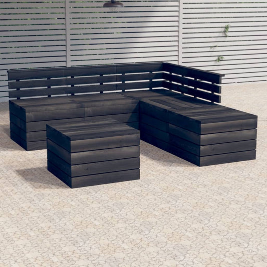 vidaXL 6 Piece Garden Pallet Lounge Set Solid Pinewood Dark Grey