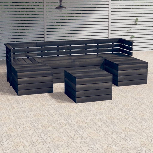 vidaXL 7 Piece Garden Pallet Lounge Set Solid Pinewood Dark Grey