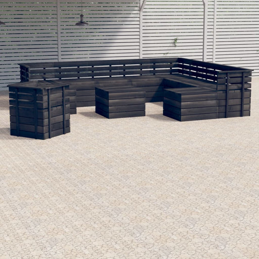 vidaXL 12 Piece Garden Pallet Lounge Set Solid Pinewood Dark Grey