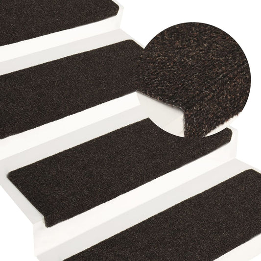 vidaXL Stair Mats 15 pcs Needle Punch 65x21x4 cm Dark Brown