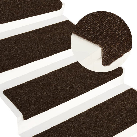 vidaXL Stair Mats 15 pcs Needle Punch 65x21x4 cm Brown