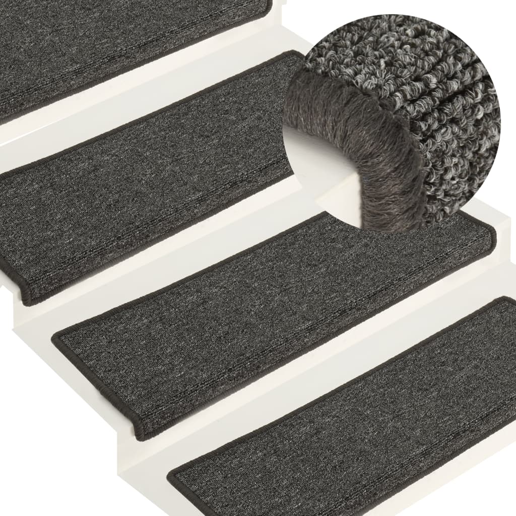 vidaXL Carpet Stair Treads 15 pcs 65x21x4 cm Grey and Black