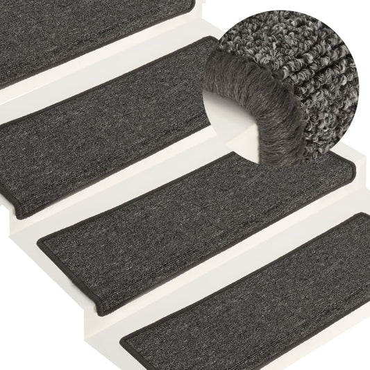 vidaXL Carpet Stair Treads 15 pcs 65x21x4 cm Grey and Black
