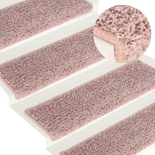 vidaXL Carpet Stair Treads 15 pcs 65x21x4 cm White and Pink