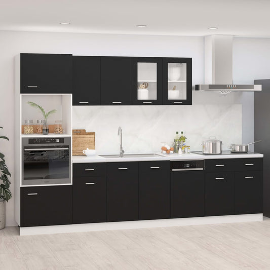 vidaXL 7 Piece Kitchen Cabinet Set Black Engineered Wood