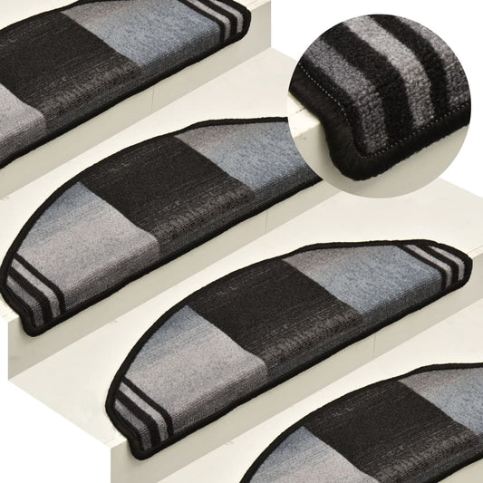 vidaXL Stair Mats Self-adhesive 10 pcs 65x21x4 cm Black and Grey