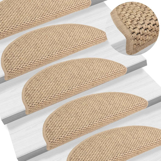 vidaXL Stair Mats Self-adhesive Sisal-Look 15 pcs 56x17x3 cm Sand