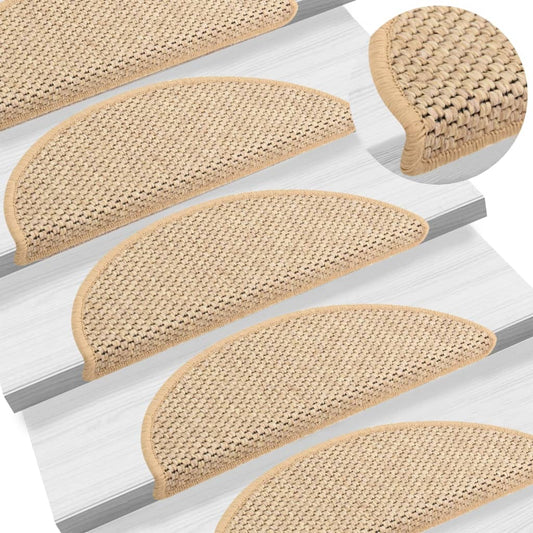 vidaXL Stair Mats Self-adhesive Sisal-Look 15 pcs 56x17x3 cm Light Beige