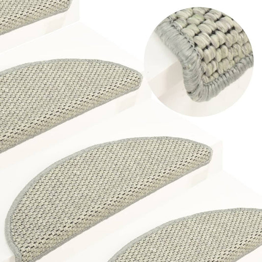 vidaXL Stair Mats Self-adhesive Sisal-Look 15 pcs 65x21x4 cm Grey