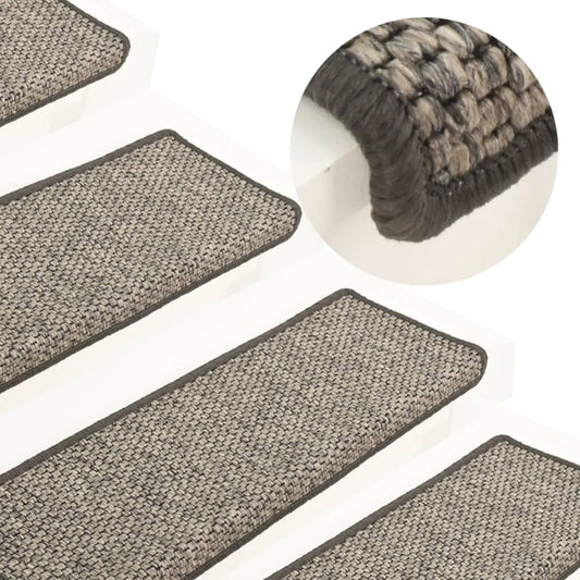 vidaXL Stair Mats Self-adhesive Sisal-Look 15 pcs 65x21x4 cm Grey and Beige