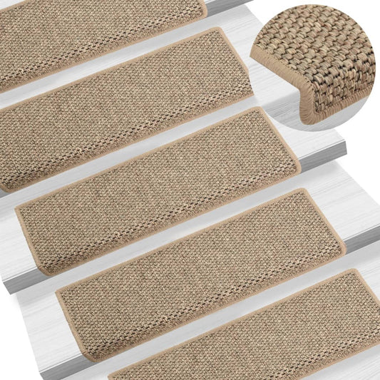 vidaXL Stair Mats Self-adhesive Sisal-Look 15 pcs 65x21x4 cm Dark Beige