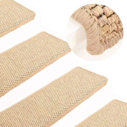vidaXL Stair Mats Self-adhesive Sisal-Look 15 pcs 65x21x4 cm Light Beige
