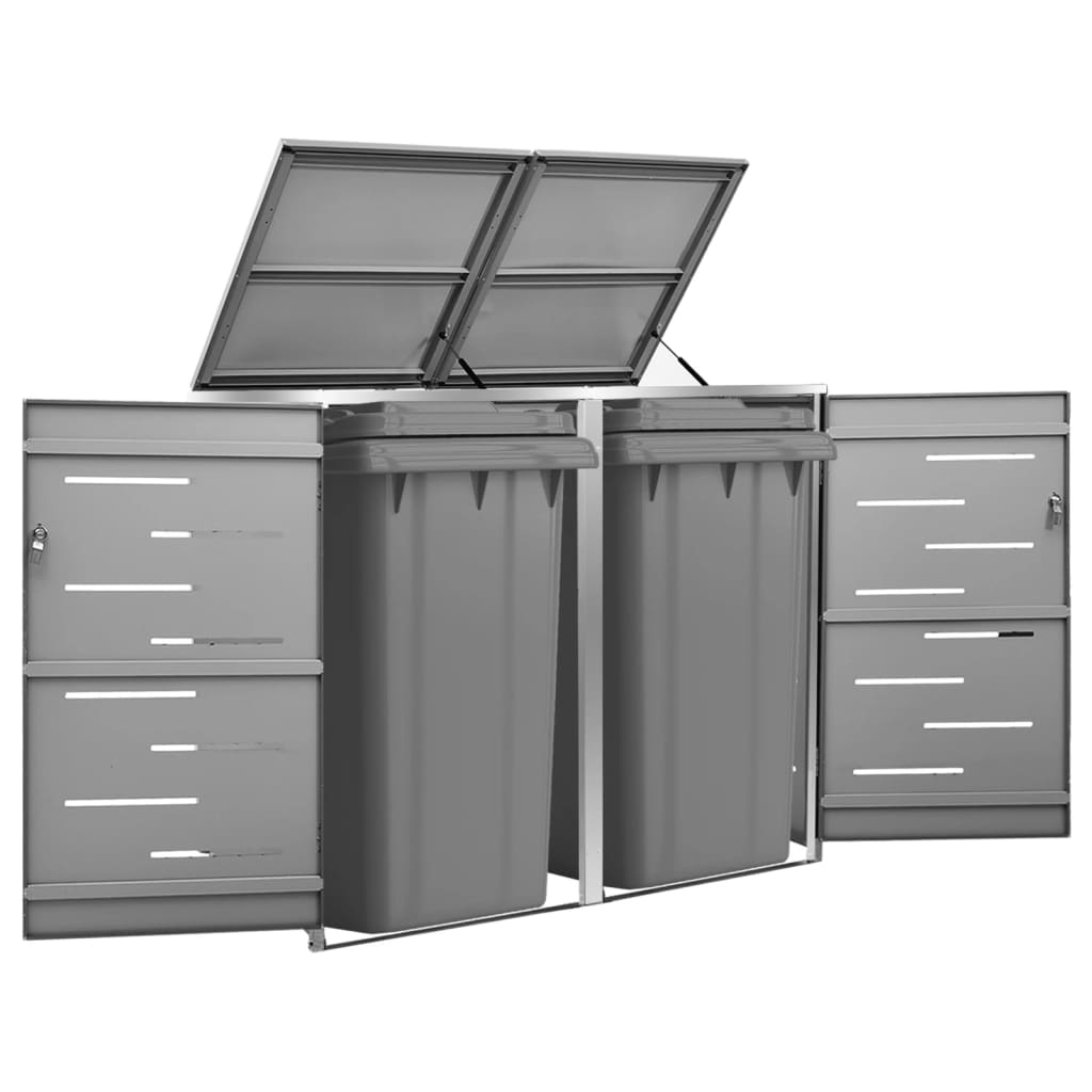 vidaXL Double Wheelie Bin Shed 138x77.5x115.5 cm Stainless Steel