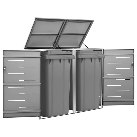 vidaXL Double Wheelie Bin Shed 138x77.5x115.5 cm Stainless Steel