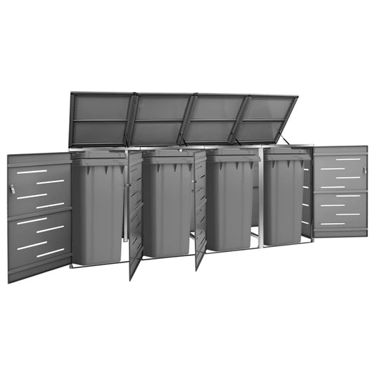 vidaXL Quadruple Wheelie Bin Shed 276.5x77.5x115.5 cm Stainless Steel