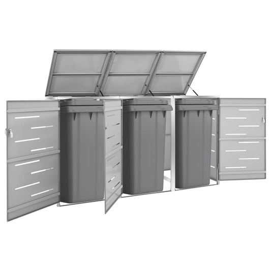 vidaXL Triple Wheelie Bin Shed 207x77.5x115 cm Stainless Steel