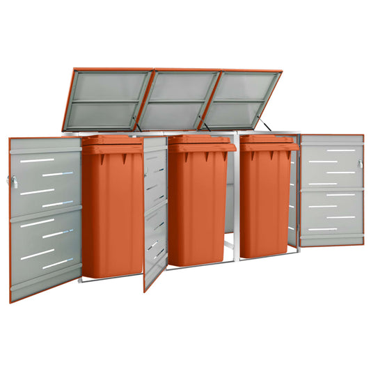 vidaXL Triple Wheelie Bin Shed 207x77.5x115 cm Stainless Steel