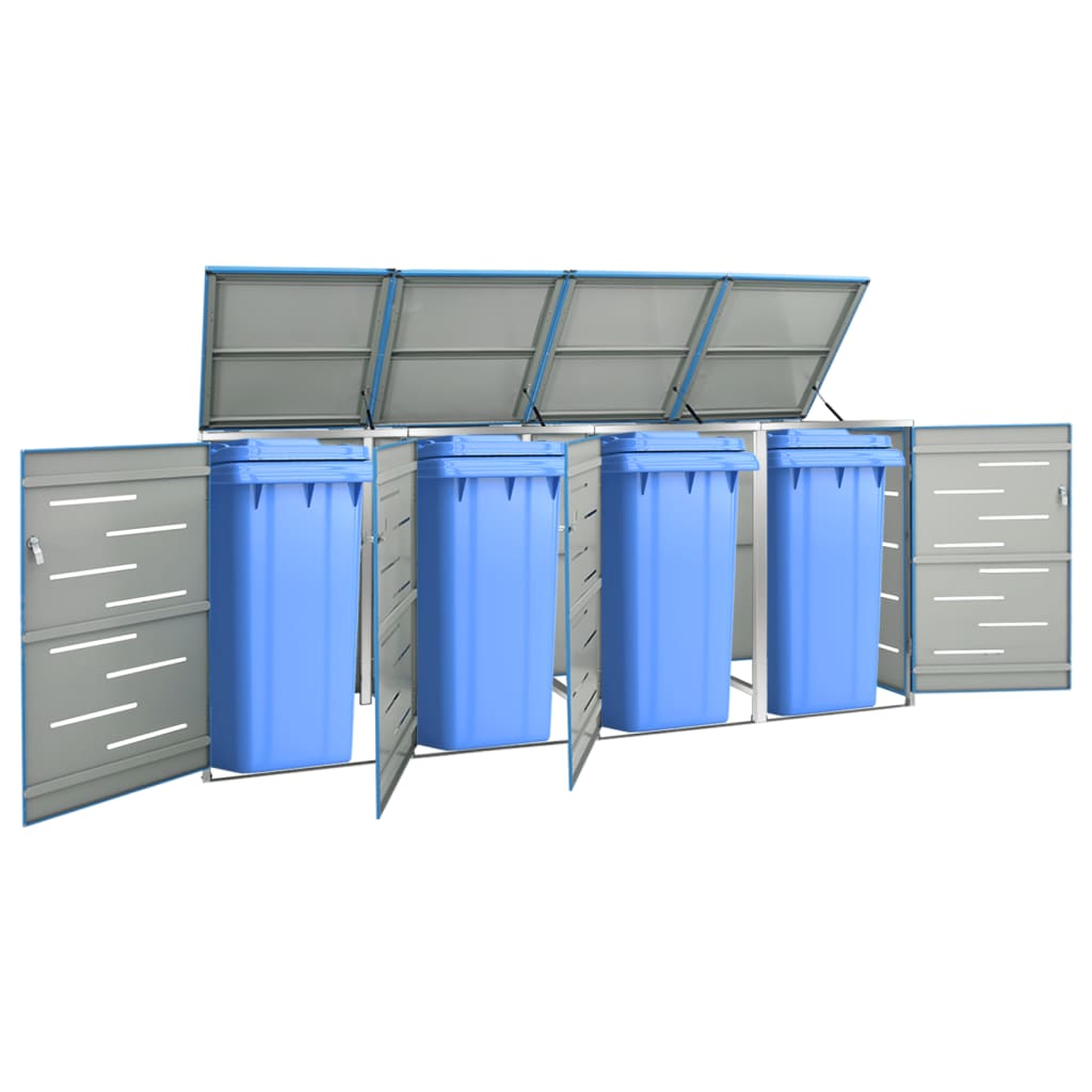 vidaXL Quadruple Wheelie Bin Shed 276.5x77.5x115.5 cm Stainless Steel