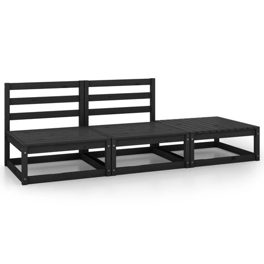 vidaXL 3 Piece Garden Lounge Set Black Solid Pinewood