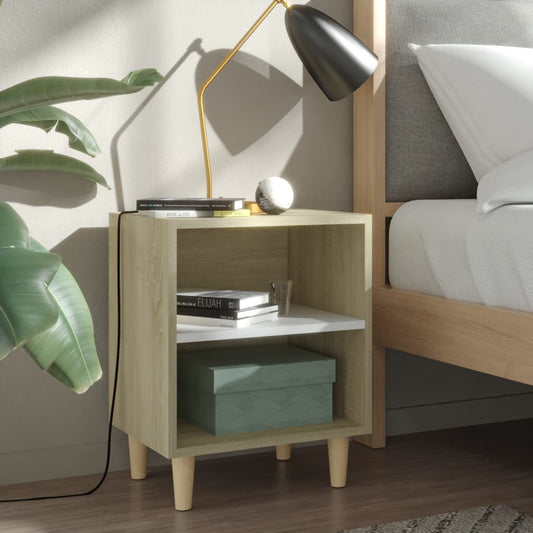 vidaXL Bed Cabinets Solid Wood Legs 2pcs Sonoma Oak&White 40x30x50cm