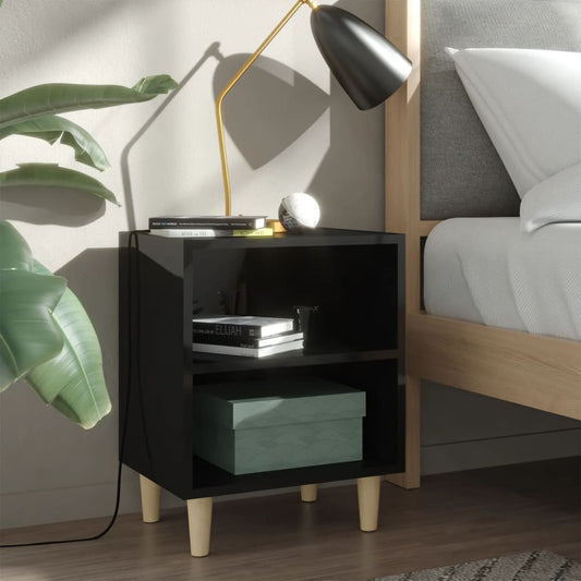 vidaXL Bed Cabinets Solid Wood Legs 2 pcs High Gloss Black 40x30x50 cm