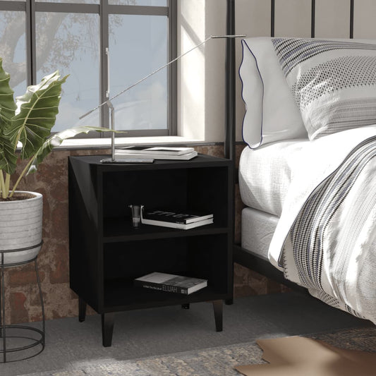 vidaXL Bed Cabinet with Metal Legs Black 40x30x50 cm