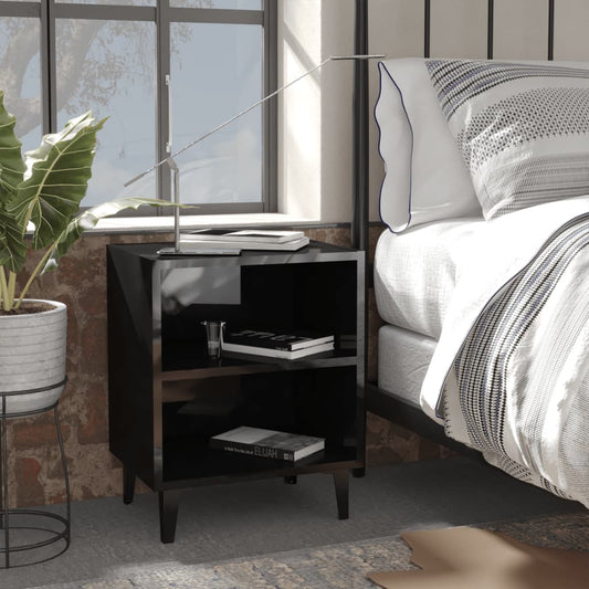 vidaXL Bed Cabinets with Metal Legs 2 pcs High Gloss Black 40x30x50 cm
