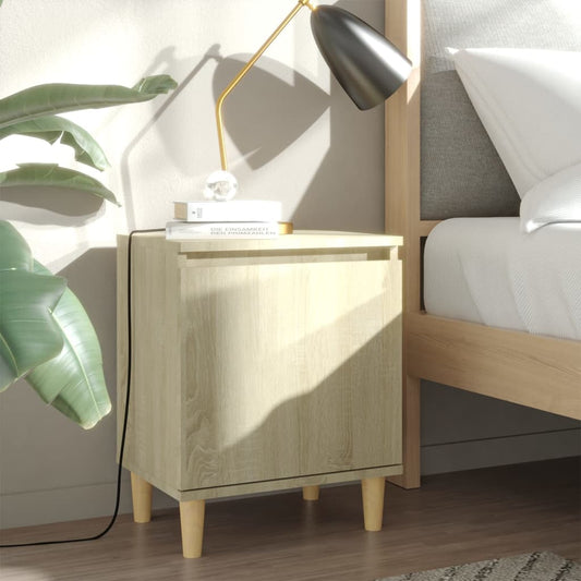vidaXL Bed Cabinet with Solid Wood Legs Sonoma Oak 40x30x50 cm