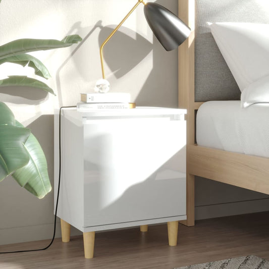 vidaXL Bed Cabinets Solid Wood Legs 2 pcs High Gloss White 40x30x50 cm