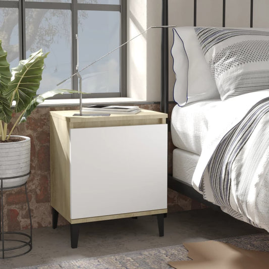 vidaXL Bed Cabinets Metal Legs 2 pcs Sonoma Oak and White 40x30x50 cm