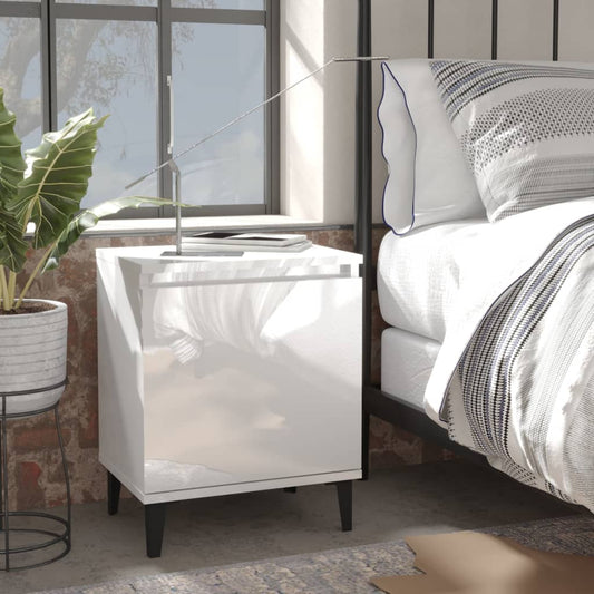 vidaXL Bed Cabinets with Metal Legs 2 pcs High Gloss White 40x30x50 cm