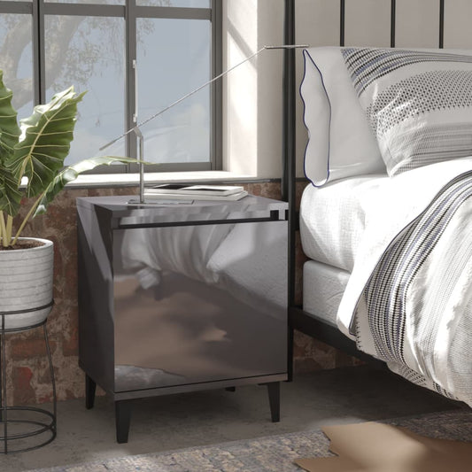 vidaXL Bed Cabinets with Metal Legs 2 pcs High Gloss Grey 40x30x50 cm