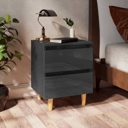 vidaXL Bed Cabinet & Solid Pinewood Legs High Gloss Grey 40x35x50cm