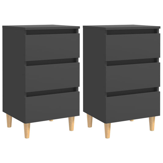 vidaXL Bed Cabinets with Solid Wood Legs 2 pcs Grey 40x35x69 cm
