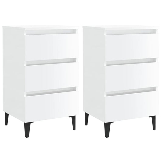vidaXL Bed Cabinet with Metal Legs 2 pcs High Gloss White 40x35x69 cm