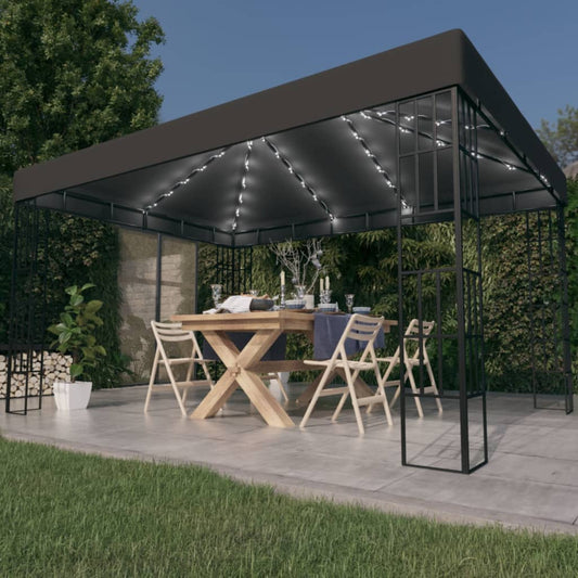 vidaXL Gazebo with LED String Lights 3x4 m Anthracite