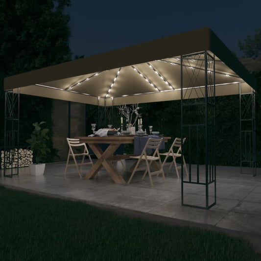 vidaXL Gazebo with LED String Lights 3x4 m Taupe Fabric