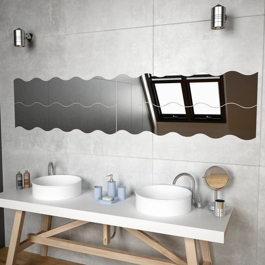 vidaXL Wall Mirrors 4 pcs 100x23 cm Wave Glass