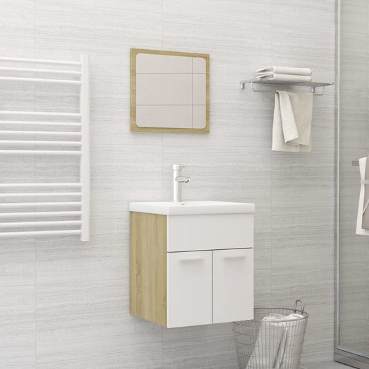 vidaXL Bathroom Furniture Set White and Sonoma Oak Engineered Wood