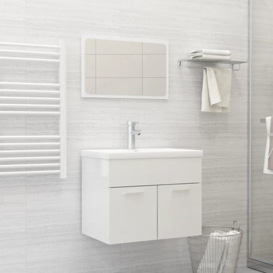 vidaXL Bathroom Furniture Set High Gloss White Engineered Wood