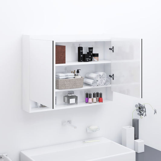 vidaXL Bathroom Mirror Cabinet 80x15x60 cm MDF Shining White