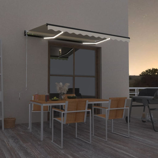 vidaXL Manual Retractable Awning with LED 350x250 cm Yellow and White