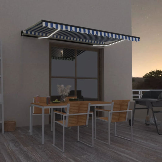 vidaXL Manual Retractable Awning with LED 450x300 cm Blue and White